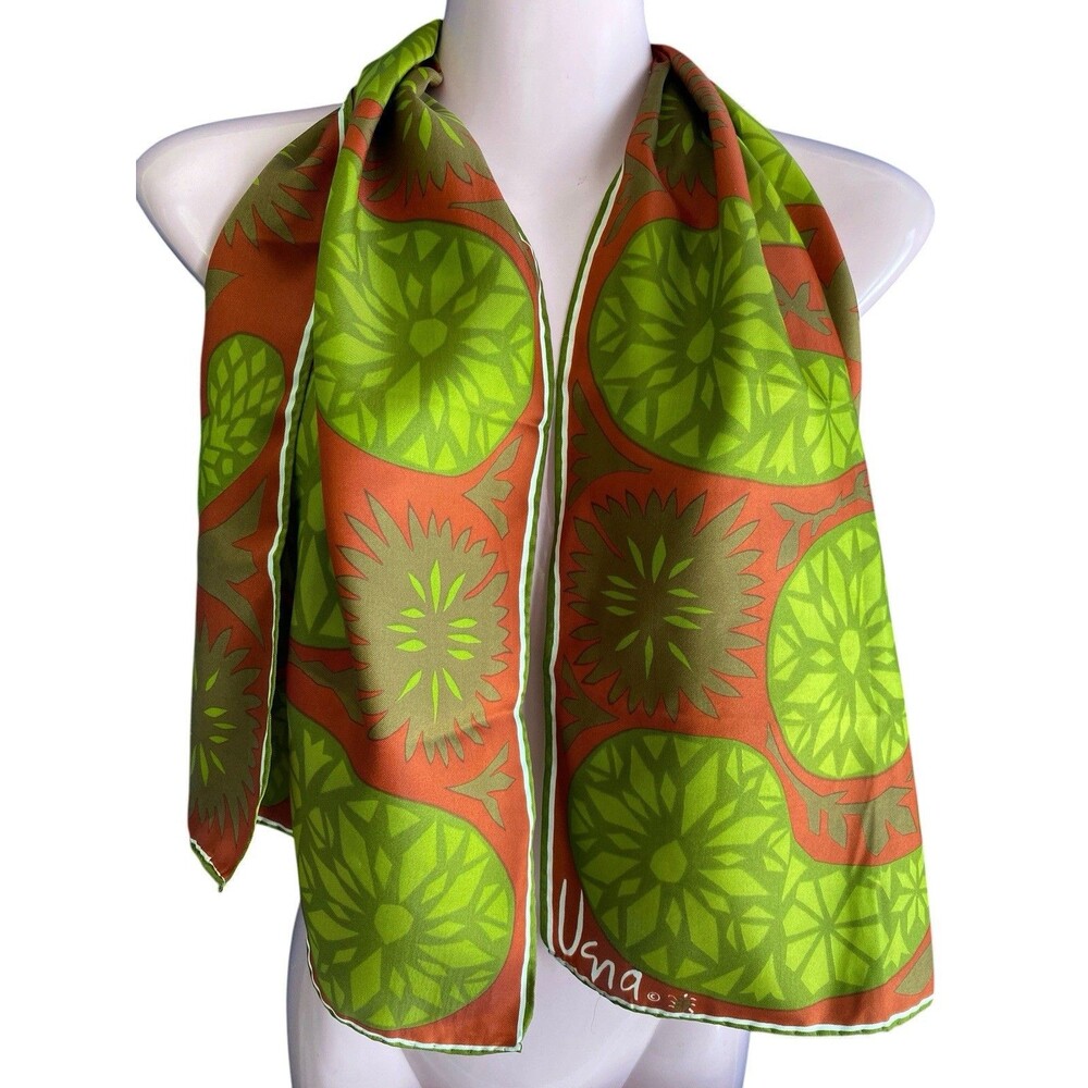 Vintage Vera Neumann Scarf Oblong Green Rust Brown Avacado Paisley Ladybug MCM - Picture 3 of 3